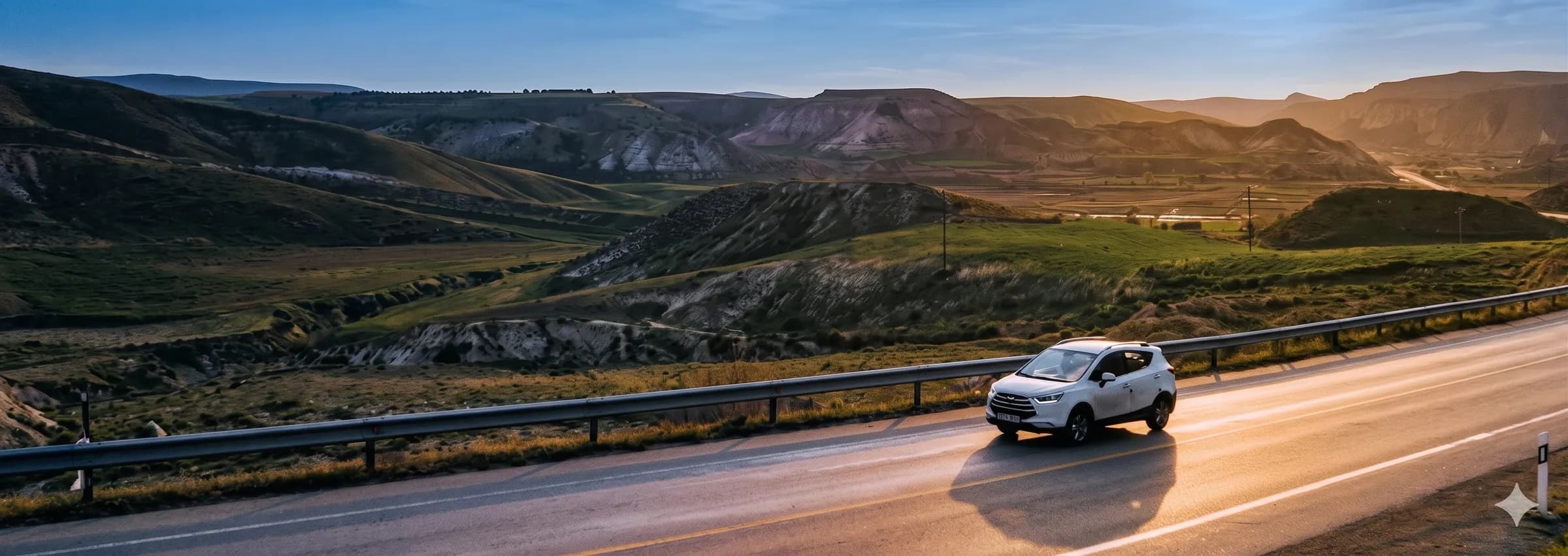 Carro numa estrada ao pôr do sol — seguro automóvel por dias